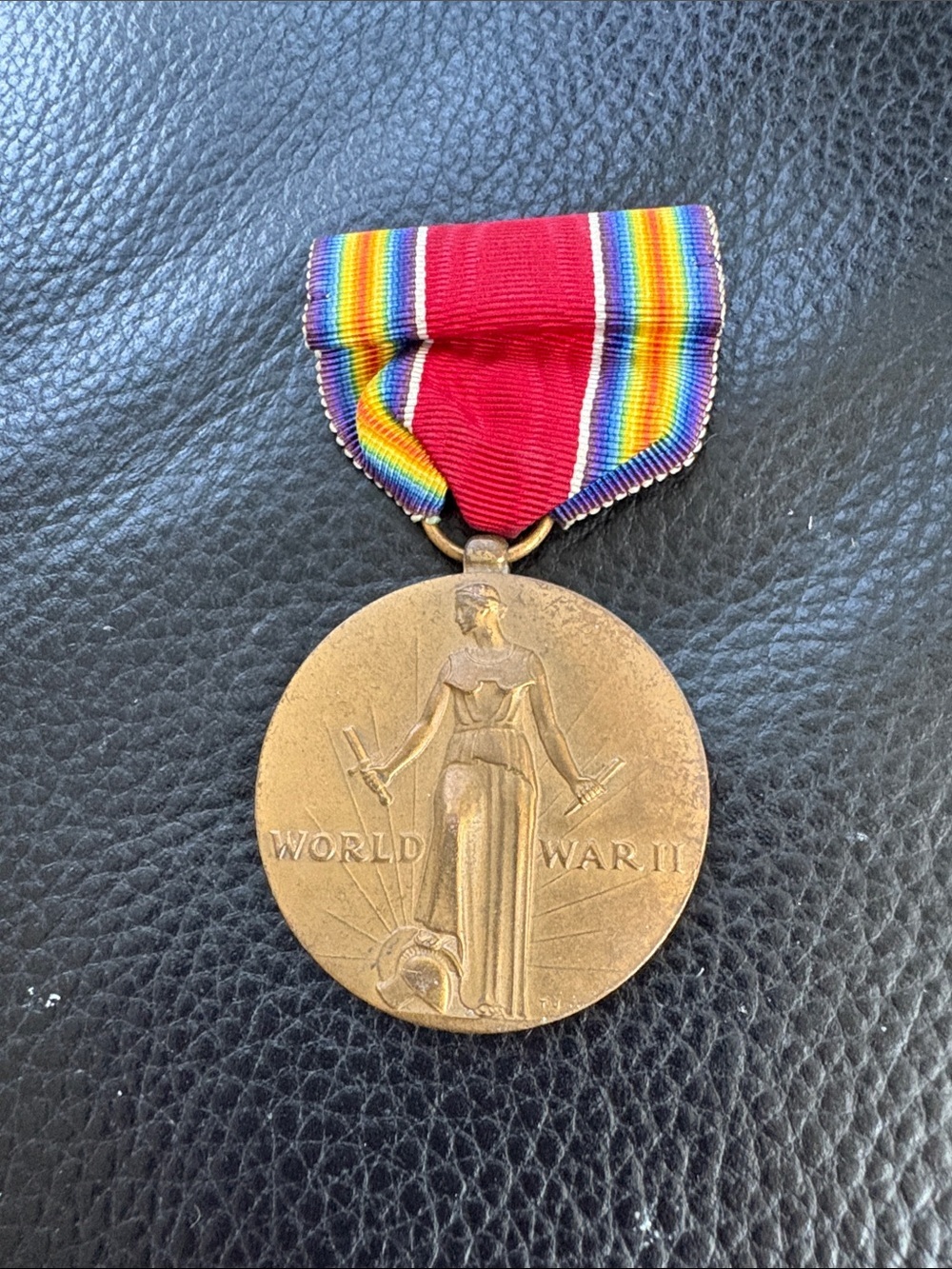 World War II Victory Medal with Rainbow Ribbon - Bronze